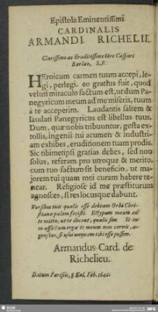 Epistola Eminentissimi Cardinalis Armandi Richelii