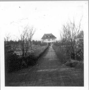 Wohnhaus : Meißen, Stadtparkhöhe 6. Wohnhaus (1934-1935). Heckenweg mit Haupteingangsfront