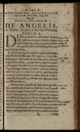 Disp. XVI. Quæ est Partis Specialis IV. De Angelis.