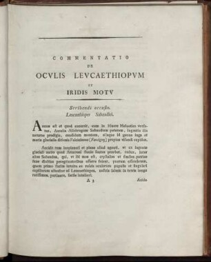 Commentatio de Oculis Leucaethiopum et Iridis Motu