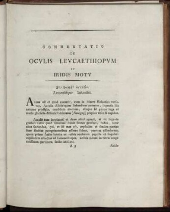 Commentatio de Oculis Leucaethiopum et Iridis Motu