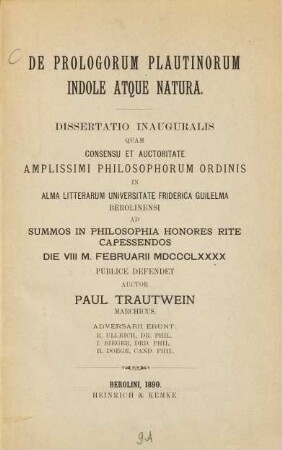 De prologorum Plautinorum indole atque natura