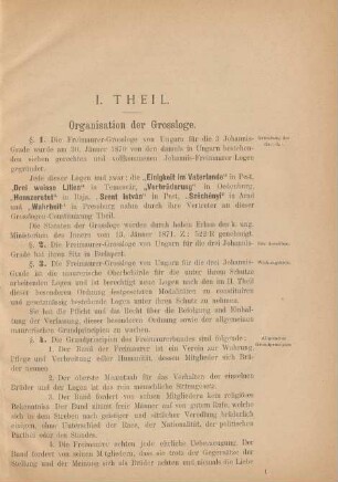 I. Theil. Organisation der Grossloge.