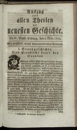 XLIV. Nachlese. Coburg, den 3. Nov. 1753.