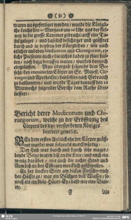 Bericht derer Medicorum und Chirurgorum, welche zu der Eröffnung des Cörpers des letzt-verstorbenen Königes beordert gewesen