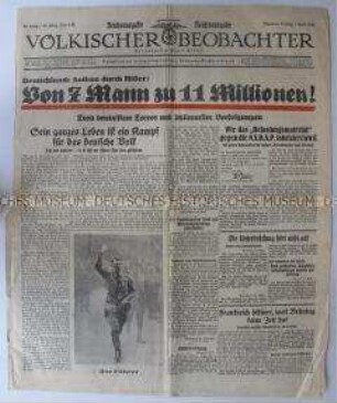 Tageszeitung der NSDAP "Völkischer Beobachter" zur Entwicklung der NSDAP zur Massenpartei
