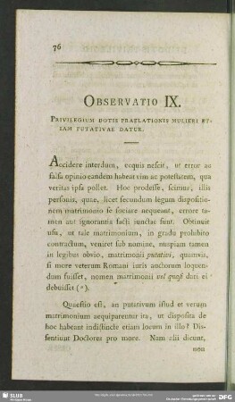 Observatio IX. Privilegium Dotis Praelationis Mulieri Etiam Putativae Datur