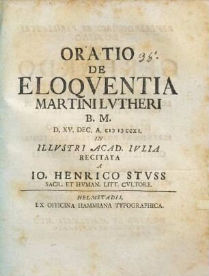 Oratio De Eloqventia Martini Lvtheri