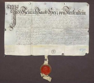 Verkaufsbrief des Heinrich Jakob von Fleckenstein an Markgraf Ludwig Wilhelm von Baden-Baden über die Hälfte der Windeckschen Bete um empfangene 2.000 fl.