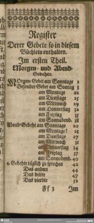 Register Derer Gebete so in diesem Büchlein enthalten