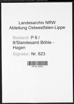 Heiratsregister Standesamt Hagen-Böhle-Hagen (Sitz Wehringhausen)