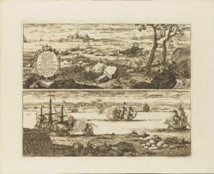 Kupferstich: Castellum maritimum Drotningsklaer versus Occasum / Castellum Drotningsklaer Orientem versus