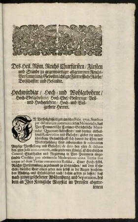 An Eine Hoch-Löbliche Reichs-Versammlung ...