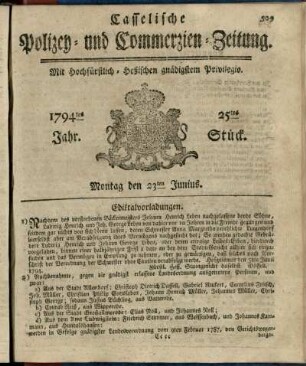 25tes Stueck, Montag den 23ten Junius 1794
