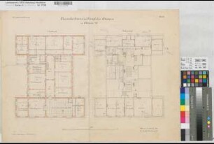 Münster (Münster) Chemisches Institut der Akademie Inventarienzeichnung Grundriß 1. Stock und Dachgeschoß mit Leitungsanlage 1898 1 : 100 50 x 68 Lithographie: Bogdan Gisevius, Berlin KSM Nr. 1453,4
