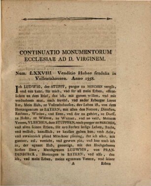 Monumenta Boica, 20. Continuatio Monumentorum Ecclesiae ad D. Virginem
