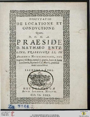 Dispvtatio De Locatione Et Condvctione