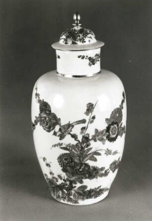 Deckelvase mit indianischer Blumen- und Vogelmalerei