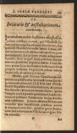 IX. Invitatio & auscultationem carminis.