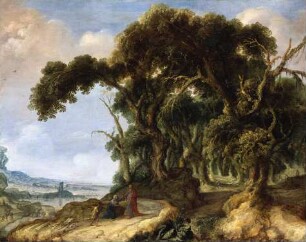 Waldige Landschaft mit Elias und der Witwe von Zapath