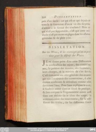 Dissertation Sur les Mines, & les avantages qu'on en peut tirer pour la défense des Places.