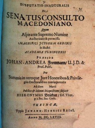 Disputatio Inauguralis De Senatusconsulto Macedoniano