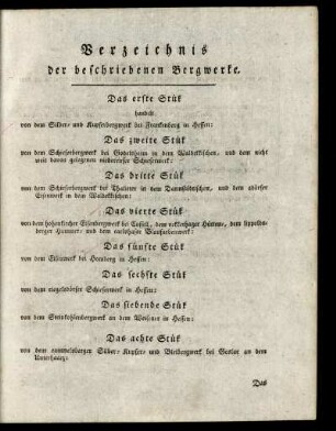 Verzeichnis der beschriebenen Bergwerke.