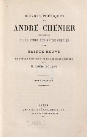 Oeuvres poétiques de André Chénier : précédées d'une étude sur André Chénier par Sainte-Beuve, 1