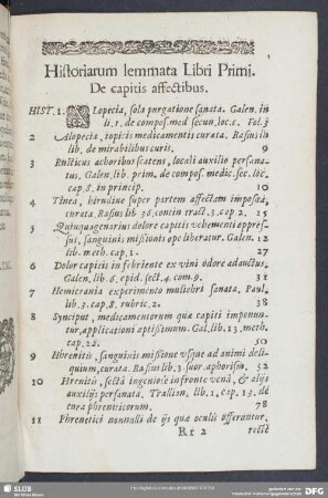 Historiarum lemmata Libri Primi. De capitis affectibus