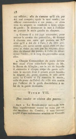 Titre VII. Des rondes et visites des postes