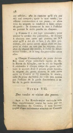 Titre VII. Des rondes et visites des postes