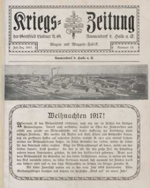 15.1917: Kriegs-Zeitung der Gottfried Lindner A.-G., Wagen und Waggon-Fabrik, Ammendorf b. Halle a. S