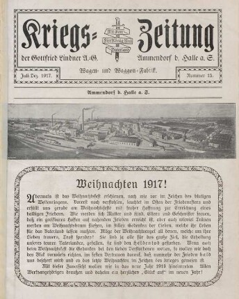 15.1917: Kriegs-Zeitung der Gottfried Lindner A.-G., Wagen und Waggon-Fabrik, Ammendorf b. Halle a. S
