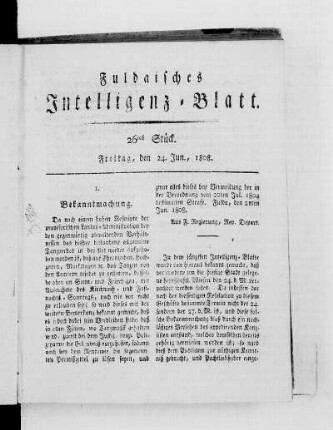 26tes Stück, Ausgabe vom 24. Jun. 1808