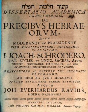 Diss. acad. praelim. de precibus Hebraeorum