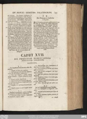 Caput XVII. De Periculo Remotionis Imperatori Imminente.