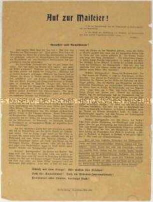 Propagandaflugblatt aus der linken Sozialdemokratie mit dem Aufruf zum 1. Mai 1916 und zur Beendigung des Krieges