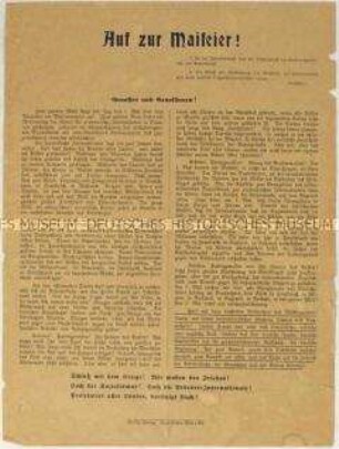 Propagandaflugblatt aus der linken Sozialdemokratie mit dem Aufruf zum 1. Mai 1916 und zur Beendigung des Krieges