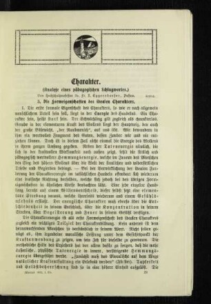 Charakter : (Analyse eines pädagogischen Schlagwortes) ; Schluß