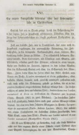 271-289 Die neuere französische Literatur über das Uebernatürliche im Christenthum