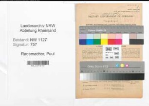 Entnazifizierung Paul Rademacher , geb. 25.01.1917 (Angestellter)