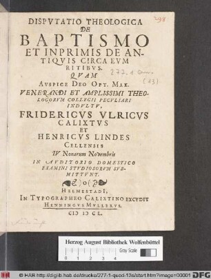 Disputatio Theologica De Baptismo Et Inprimis De Antiquis Circa Eum Ritibus