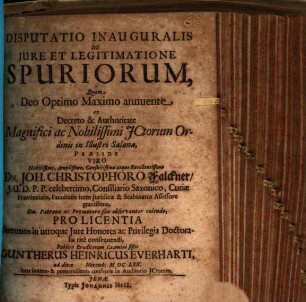 Disp. inaug. de iure et legitimatione spuriorum