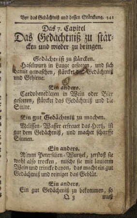7. Das Gedächtniß zu stärcken und wieder zu bringen
