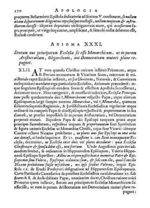 Axioma XXXI. Statum aut principatum Ecclesiæ sic esse Monarchicum, [...]