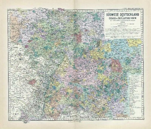 Südwest Deutschland mit Elsass u. Östl. Lothringen vor Ausbruch der französischen Revolution 1789