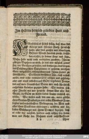 Im Herrn hertzlich geliebter Herr und Freund.