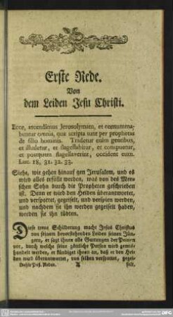 Erste Rede. Von dem Leiden Jesu Christi