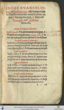 Index Evangeliorum et Epistolarum