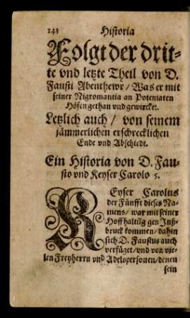 Ein Historia von D. Fausto und Keyser Carolo 5.